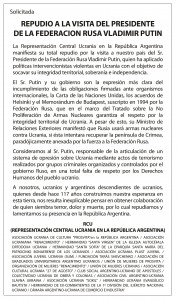 Solicitada en rechazo de la Visita del Presidente Ruso, Vladimir Putin
